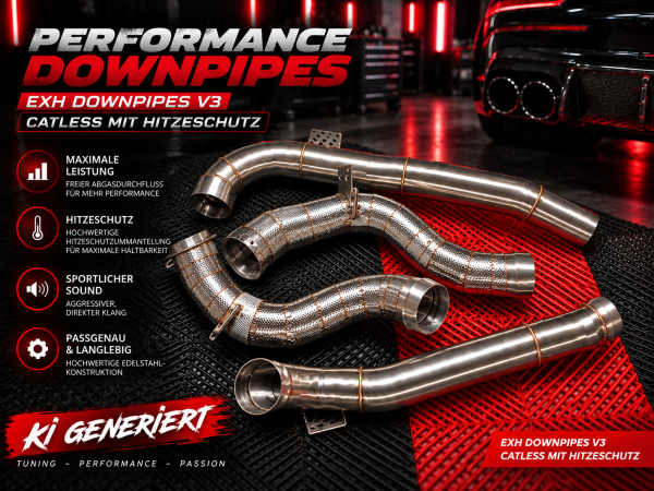 EXH Downpipes V3 passend für: Mercedes AMG GT / GTS / GTC / GTR Catless Hitzeschutz